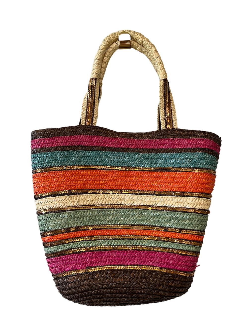 l’Oiseau large colorful straw bag